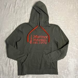 Marmot Classic Hoodie Mens Medium Soft Cozy Cotton Blend Roo Pouch Green Orange
